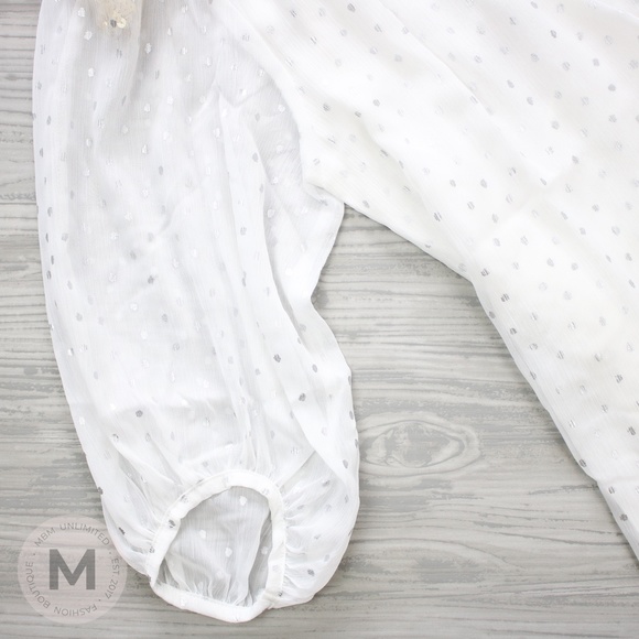 White Silver Dots Ruffle Hem Wrap Dress - Picture 4 of 9